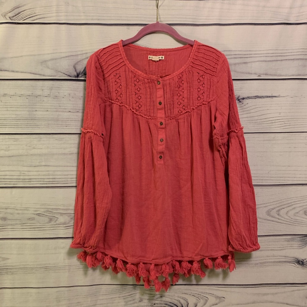 Ruff Hewn | Solid Pink Boho Peasant Top